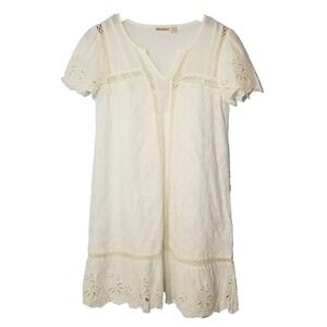 Holding Horses Cream Embroidered Cotton Shift Dress Flutter Sleeve Size 6 Boho